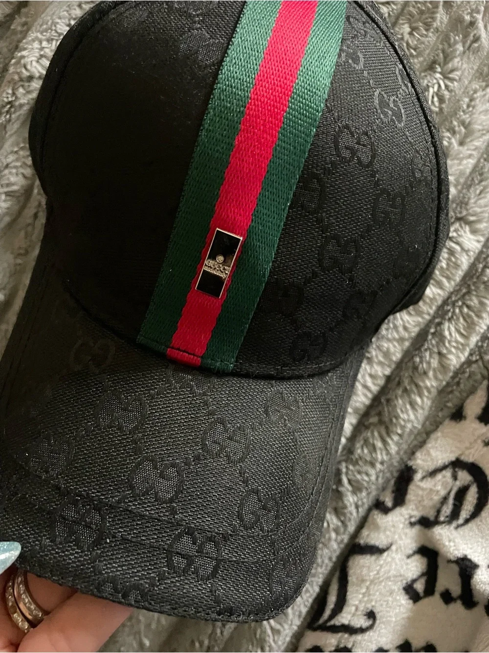 Gucci Black baseball hat cap with Embossed Logo